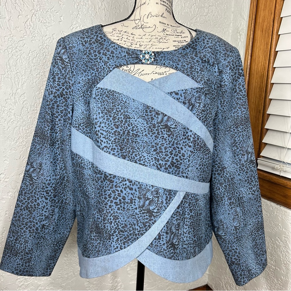 VTG Cheetah Denim Cut Out Blouse